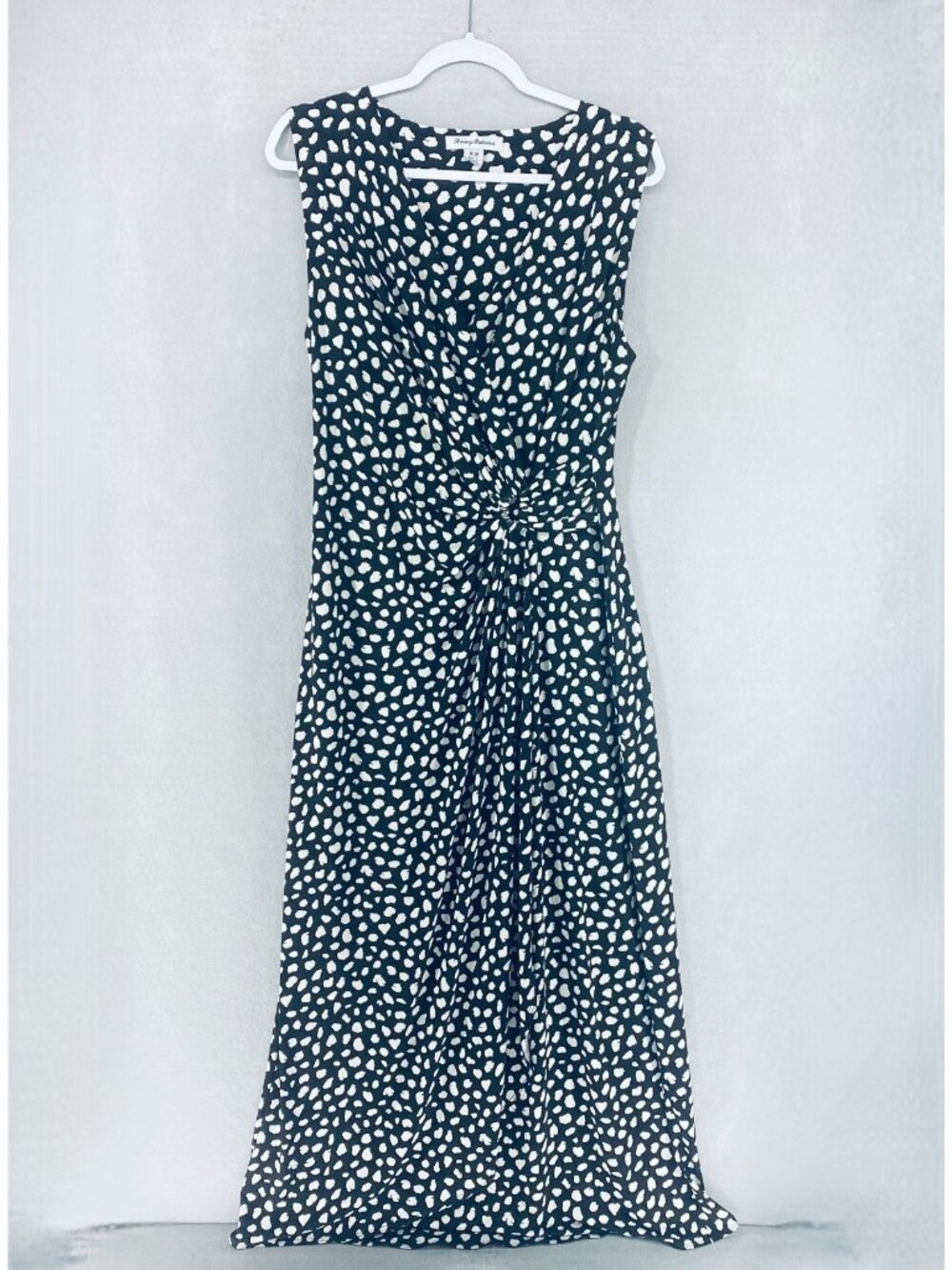 Tommy Bahama Dress Womens M Black Stretch Floral Ruched Side Maxi Resort